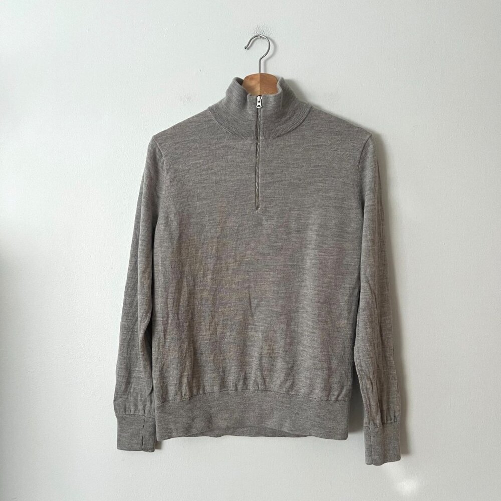 J. Crew Gray Merino Wool 1/4 Zip Mock Neck Sweater Men's Size Medium